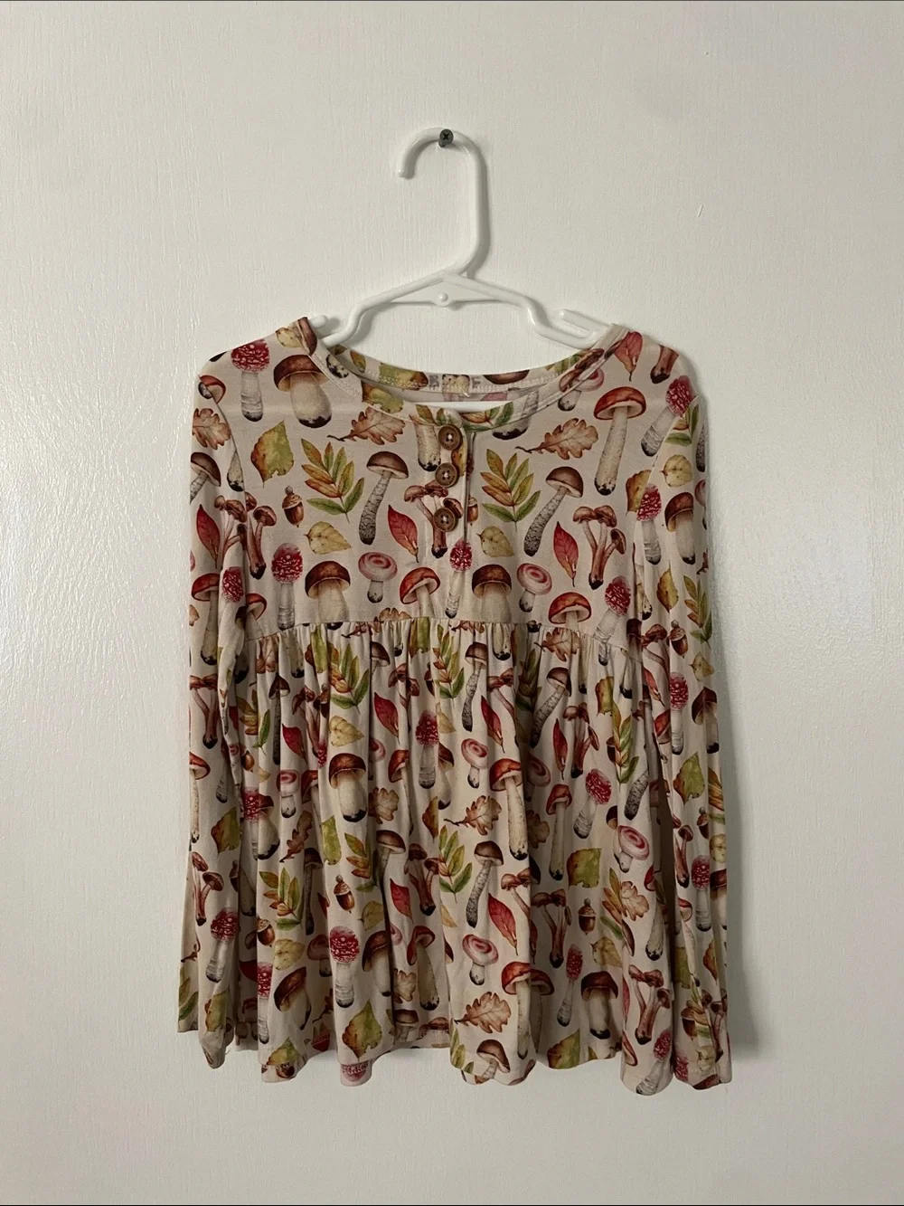 Girl’s Long-Sleeve Mushroom Print Peplum Top